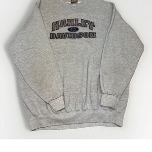 Y2K Harley Davidson Sweater Grey Men's Size Large Graphic Crewneck T22
